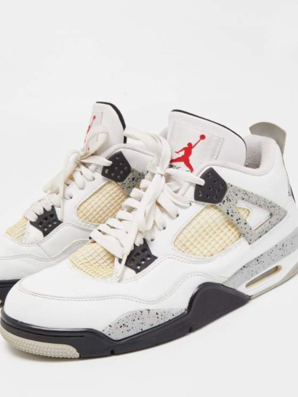 Jordan Men's White Cement Black Air Jordan 4 Retro Leather Sneaker Size 9.5